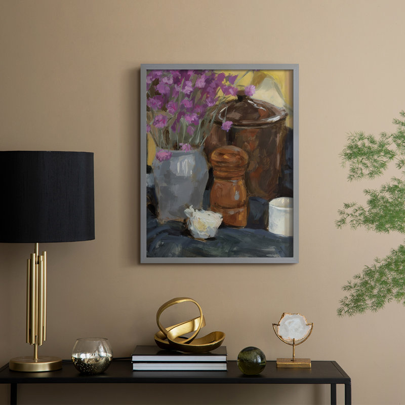 Nature morte avec fleurs séchées I, reproduction encadrée - bois massif, Gris, H 15 po x l 12 po