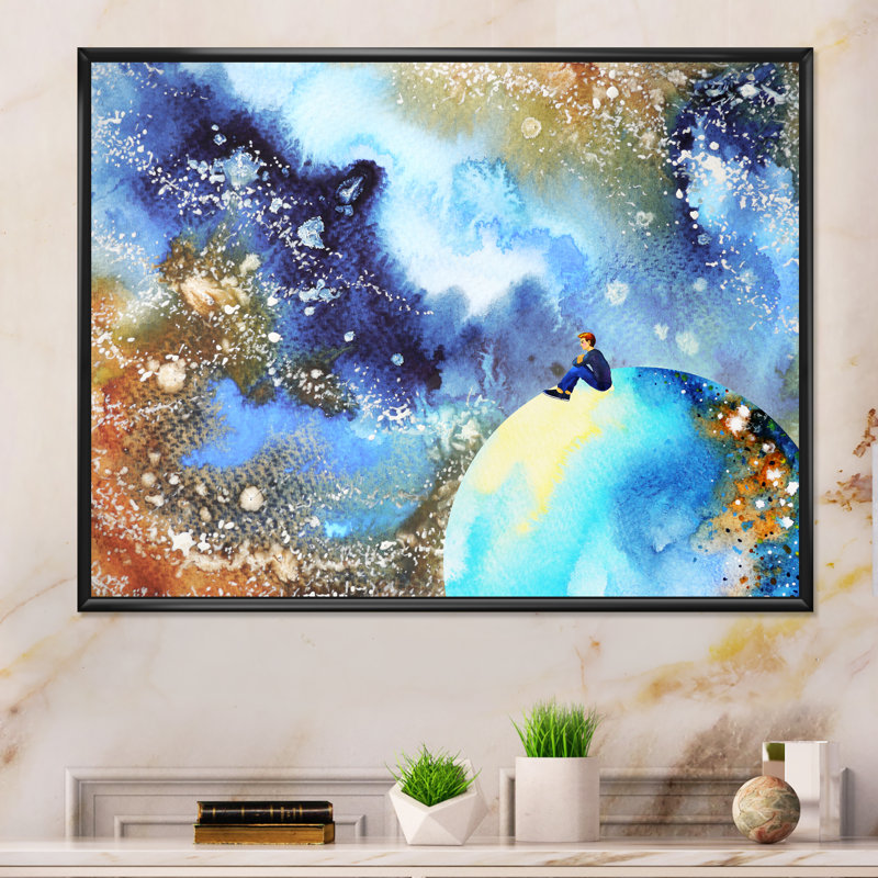 «Humain avec une puissante planète énergie», reproduction sur toile, H 24 po x l 36 po x P 1 po, Cadre flottant noir