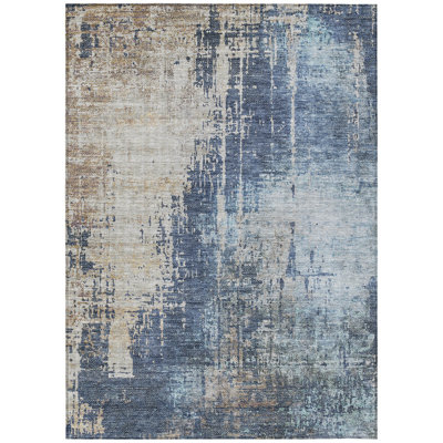 Tapis extérieur lavable abstrait bleu marine et taupe 5 pi x 8 pi