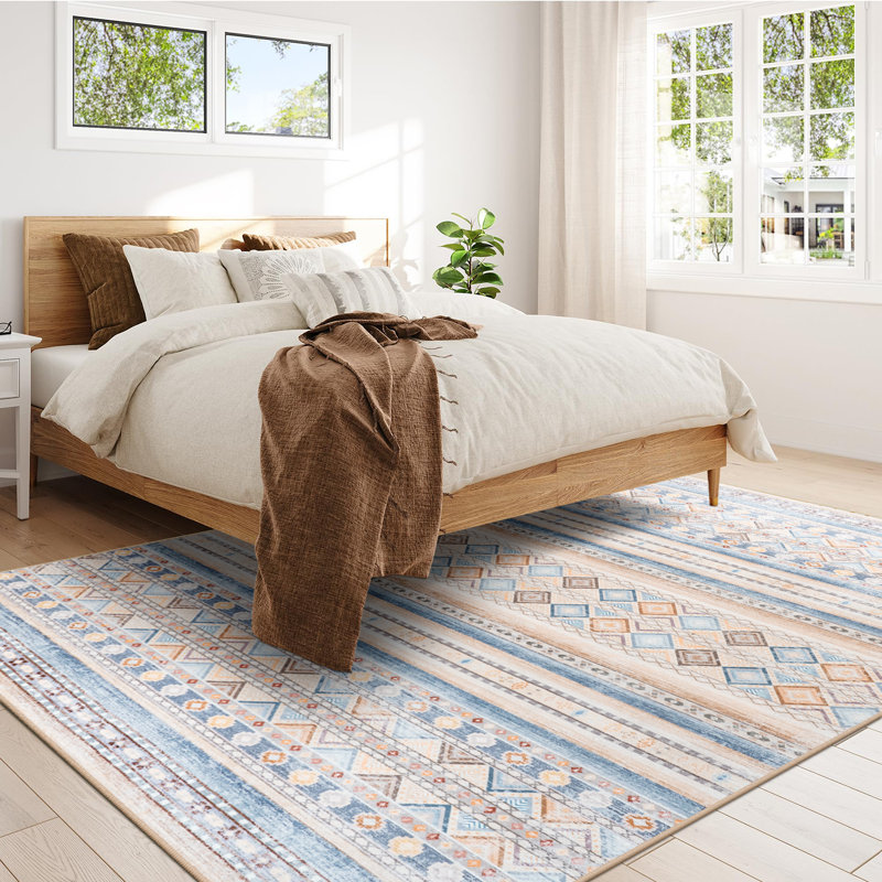 Tapis aztèque à motif marocain lavable à la machine Wymond avec envers antidérapant, Rectangle 6 pi x 9 pi
