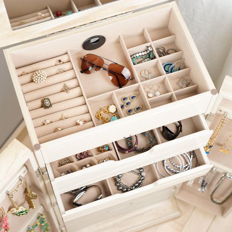 Armoire pour bijoux avec miroir Brendaliz, Brouillard taupe