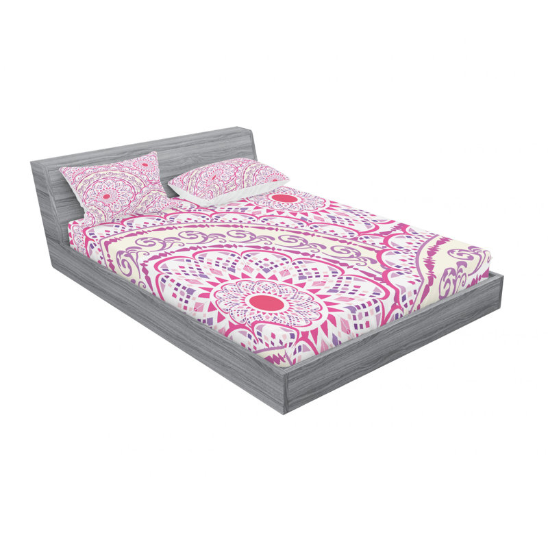 Microfiber Floral Sheet Set, Queen Sheet Set + Fitted Sheet + 2 Pillowcases, Pink/White Floral 1