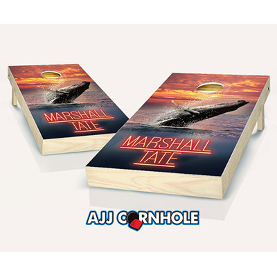 2' x 1' Breach Whale Personalized Solid Wood Cornhole Set with Bags