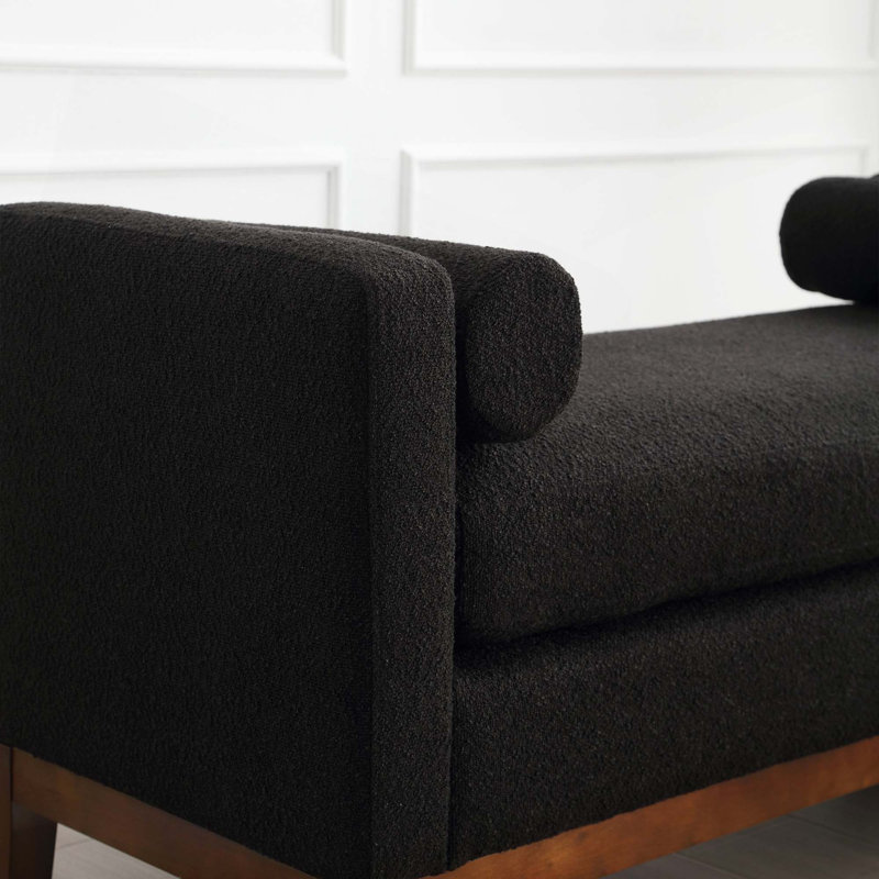 Timsbury Boucle Upholstered Bench, Black/Walnut