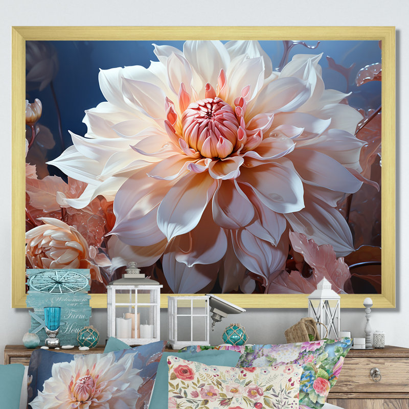 Rêves de dahlia rose en fleurs, L 32 po x H 16 po x P 1 po, Cadre doré simple