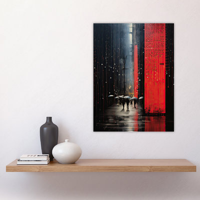 Wall Art Print Night Street Rain Abstract Painting Red Poster Picture
