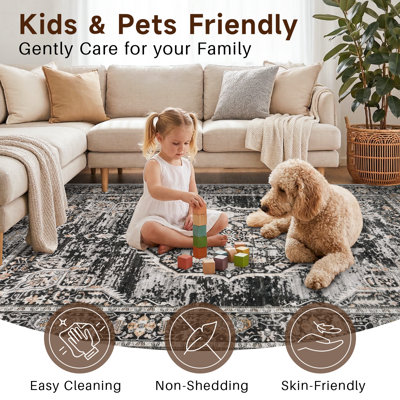 Washable Entryway Rug: Farmhouse Kitchen Hallway Rug Wide Soft Water Resistant Floor Mat for Bathroom Nursery Non Slip Indoor Carpet for Living Room Bedroom Dining Room(Black)