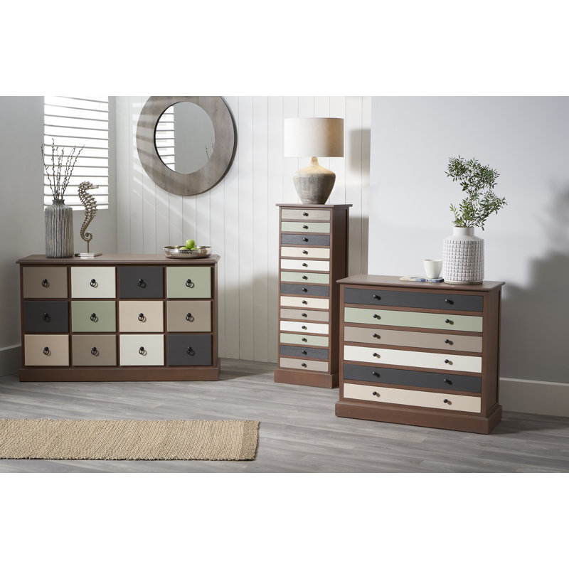 Cecelia Solid Wood 80cm W 6 - Drawer Chest of Drawers, Multi Brown/Green