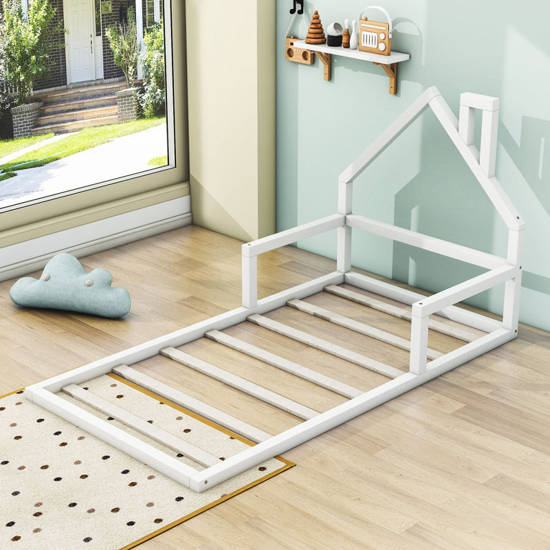 Twin Size Wood Platform Bed with Headboard, White