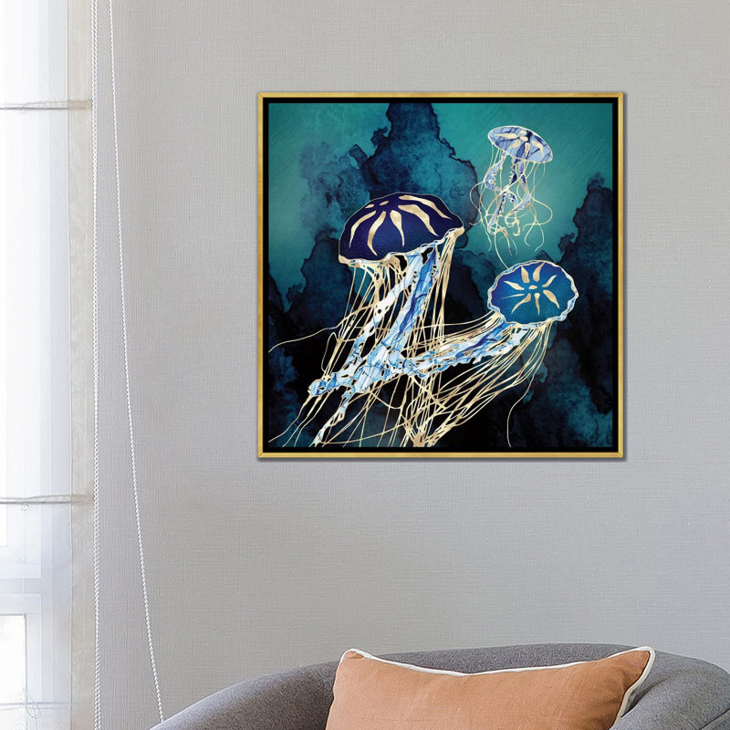 Métallique méduse III - impression d'art graphique, 26" H x 26" W x 1.5'' D, Gold Framed, Pas de tapis