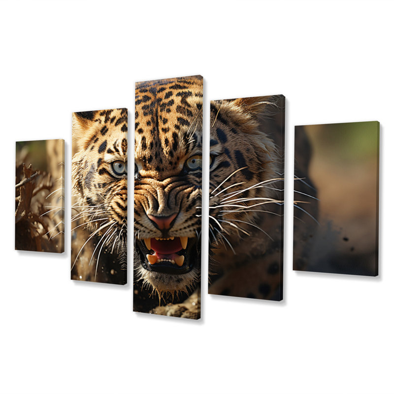 Reproduction d'art sur toile Leopard Wildlife Encounters - 5 panneaux