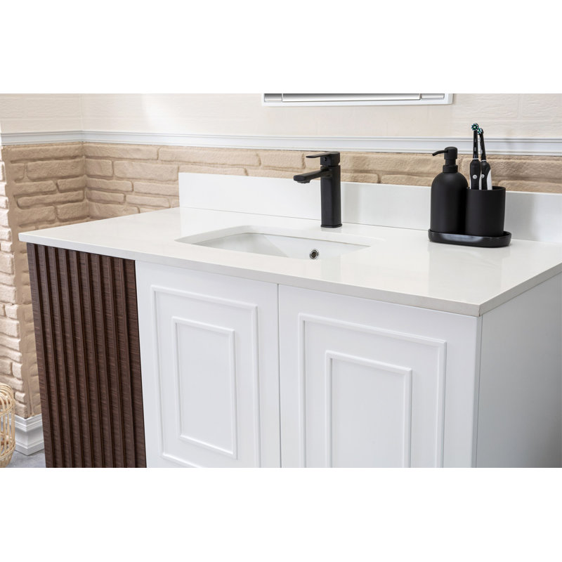 Ensemble de meuble-lavabo simple 47,2 po avec miroir Chaaya, Blanc / brun