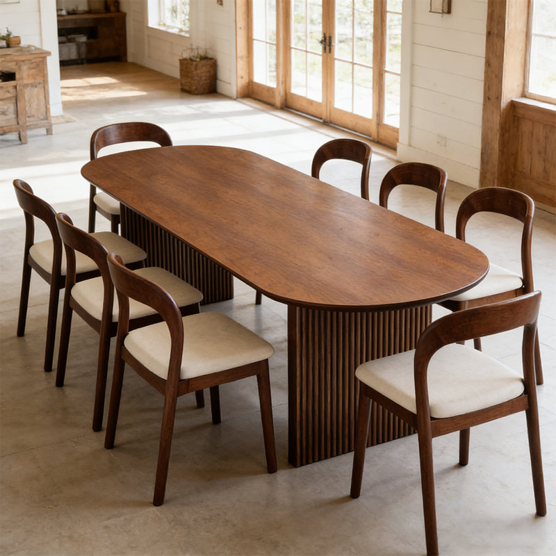 Ensemble de table de salle à manger et de chaises en bois massif 8 places avec 8 chaises confortables et robustes