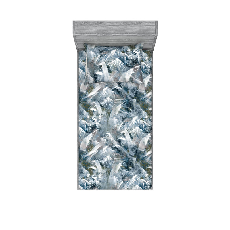 Drap-housse et taies décoratives 3 pièces Ambesonne, Bleu, gris, sépia / floral
