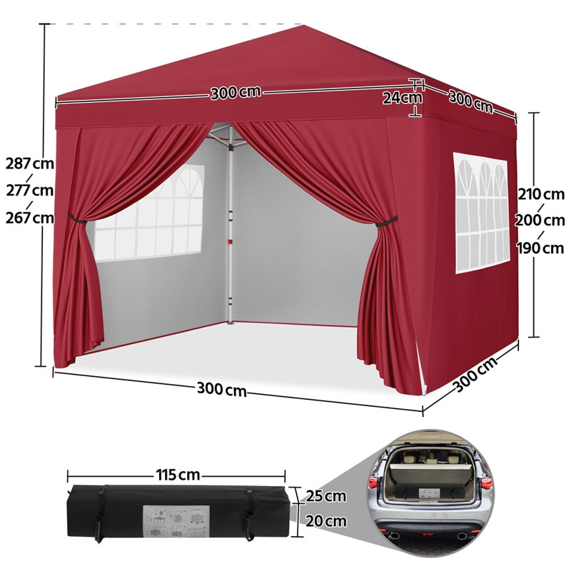 Iron Pop-Up Gazebo, 287cm H x 300cm W x 300cm D, Red