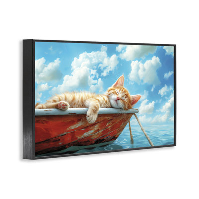 Giclée encadrée de chat endormi sur un bateau, par Parable Visions