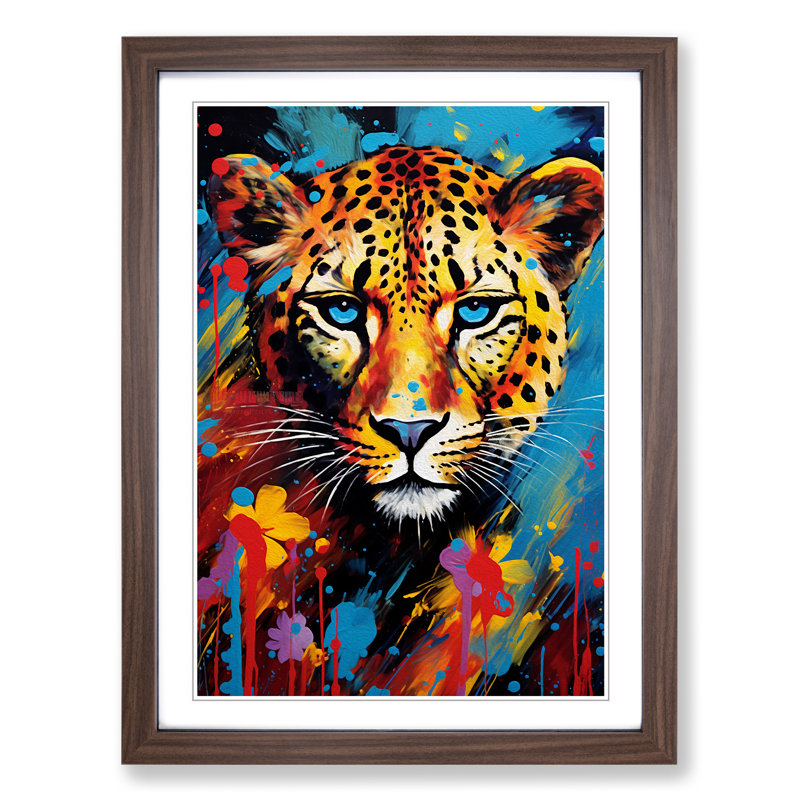 Cheetah Expressionism No.2 - Single Picture Frame Print on Wood, Walnut Framed, 64cm H x 46cm W x 2cm D