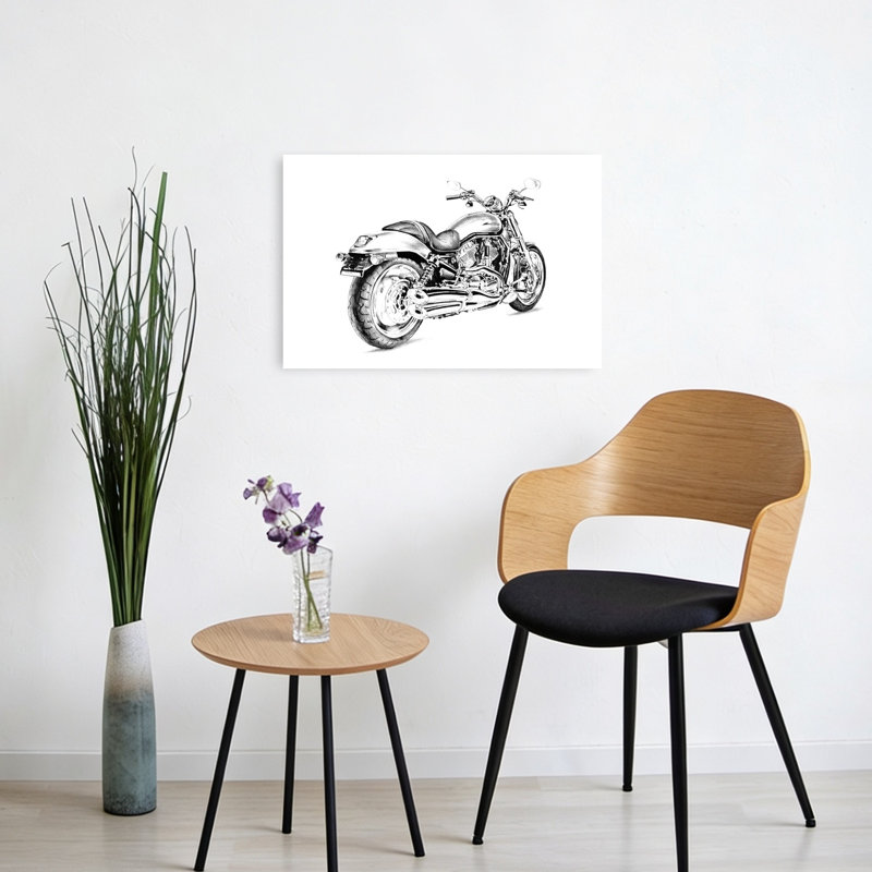 Dessin détaillé de moto - Affiche murale classique, moderne et contemporaine, H 16 po x l 24 po