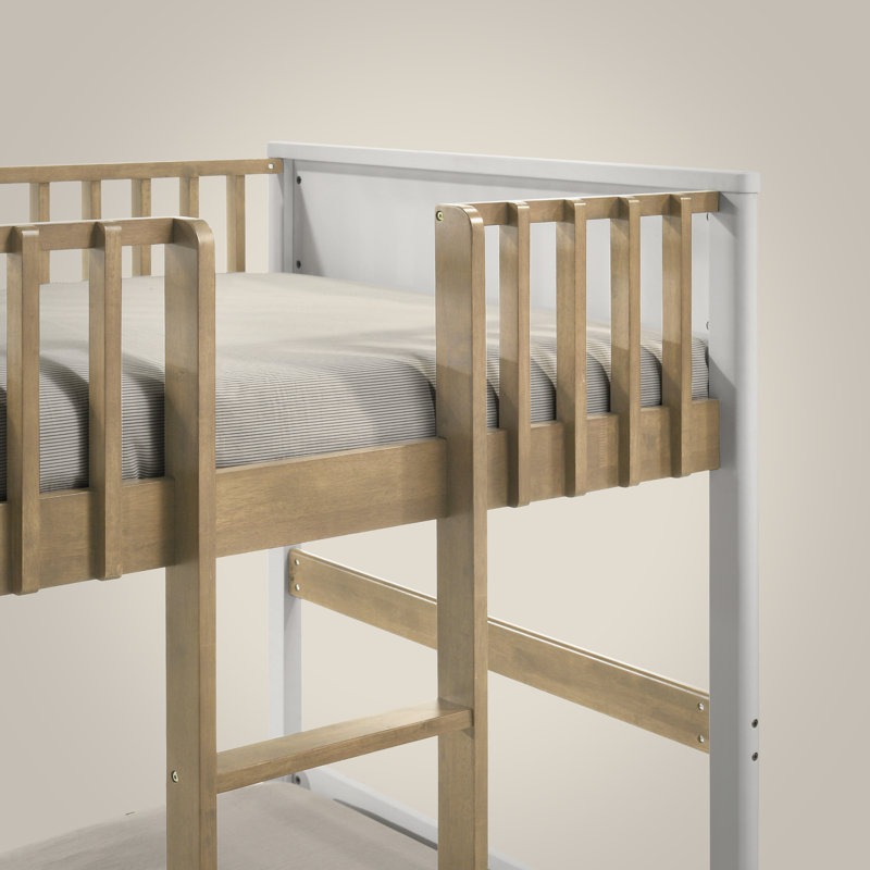 Bustillo Modern Solid Wood Twin Over Twin Bunk Bed, White/Milk Oak