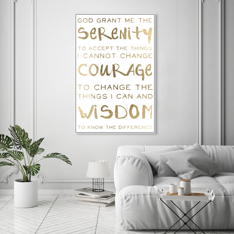 Serenity " Serenity Prayer And Courage Motivation ", White Framed, 55" H x 37" W