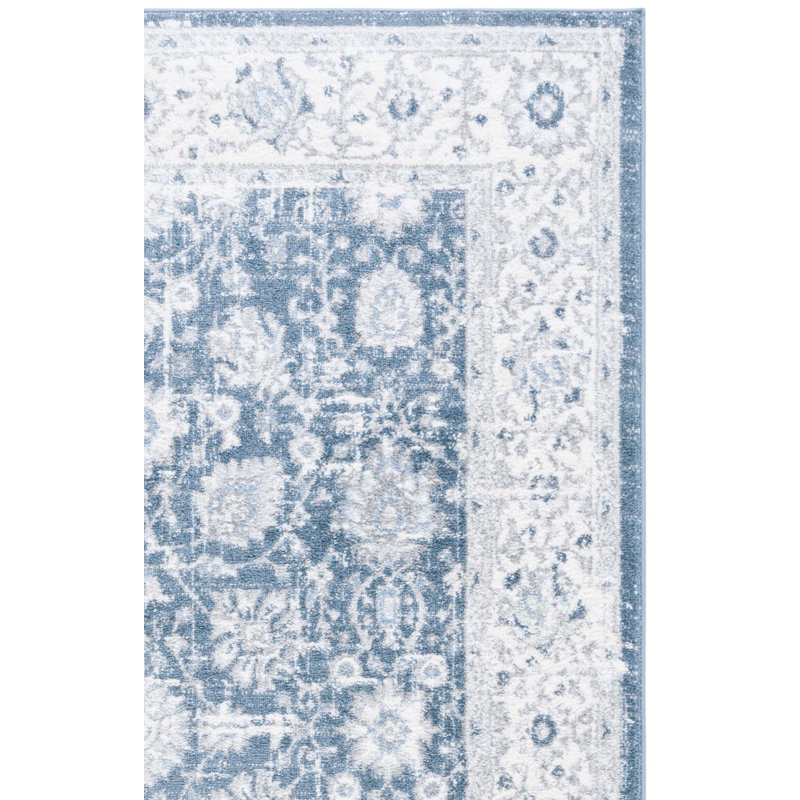 Lowrey Oriental Machine Woven Jute/Polypropylene/Latex Area Rug in Blue/Ivory, Runner 2'2" x 9'