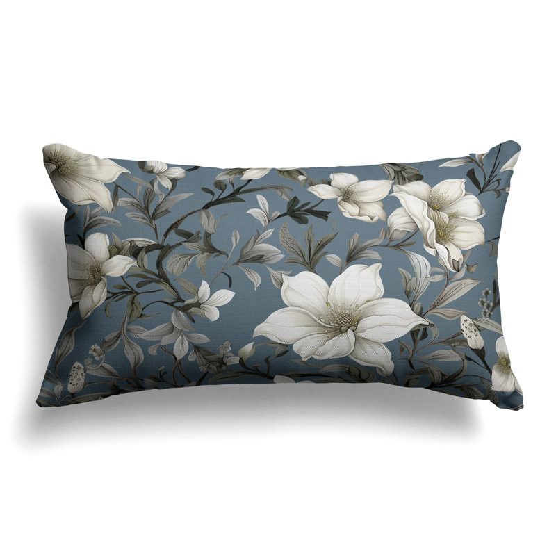 Petal Perfection  Rectangular Throw Pillow, Gray/Green