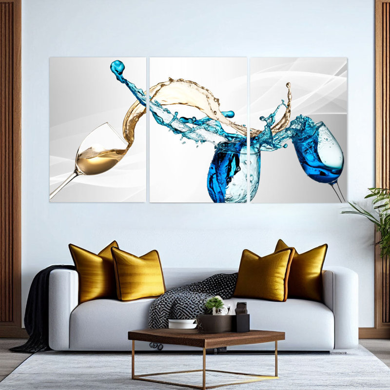 «Wine Splashing Acrylique», ensemble de 3 pièces, H 47 po x l 97 po