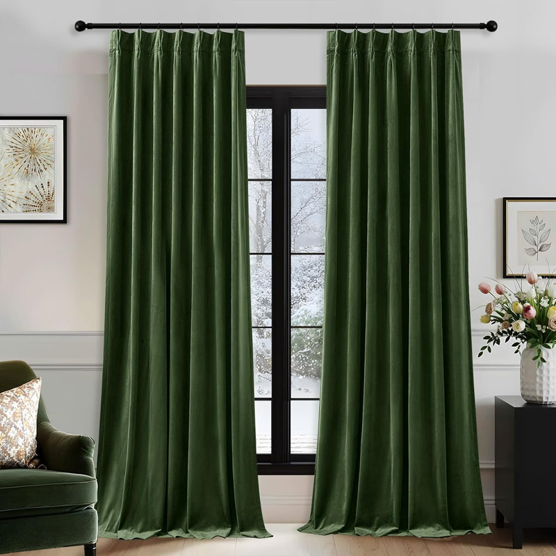 YZ Home Velvet Blackout Curtains 2 Panels Set,Luxury Elegant Pinch Pleated Drapes for Bedroom, Decorative Thermal Insulated Back Tab Window Panels