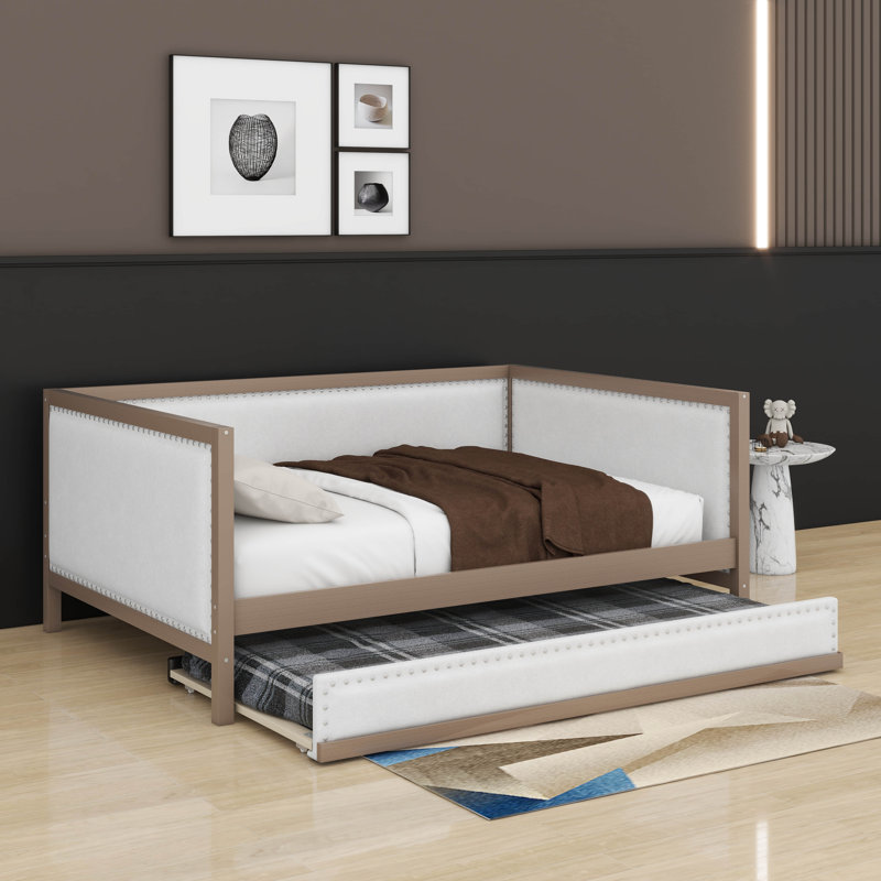 Full Size Upholstered Daybed With Trundle And Nailhead Decoration