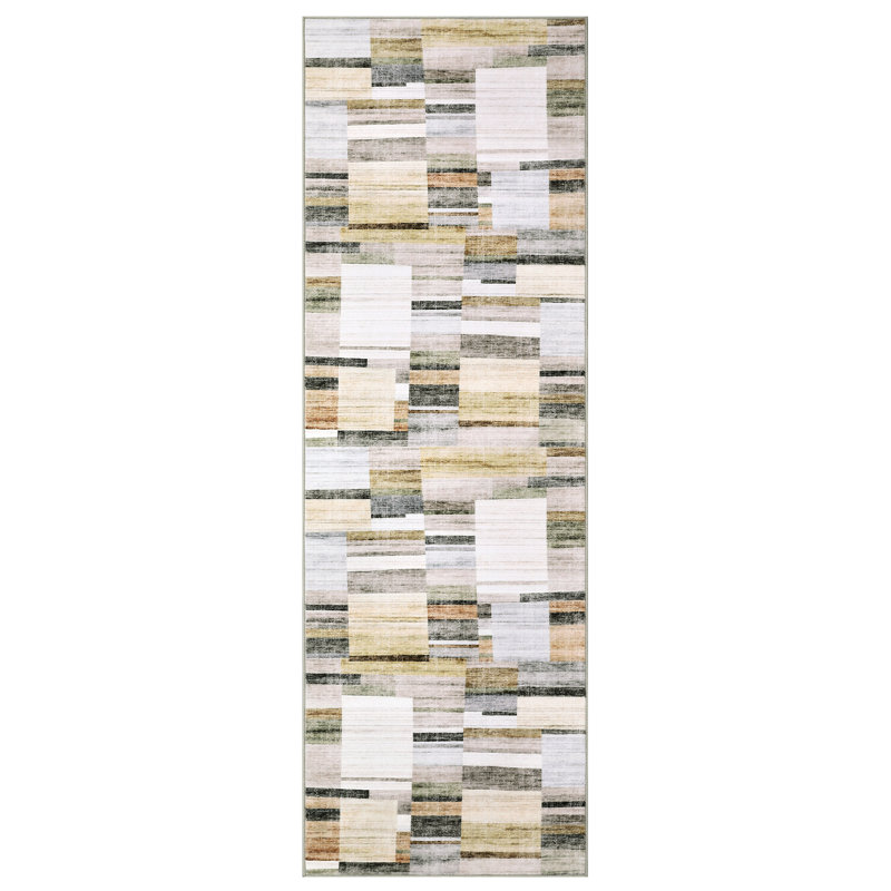 Tapis géométriques lavables pour la maison de bureau, Beige, Runner 2' x 10'