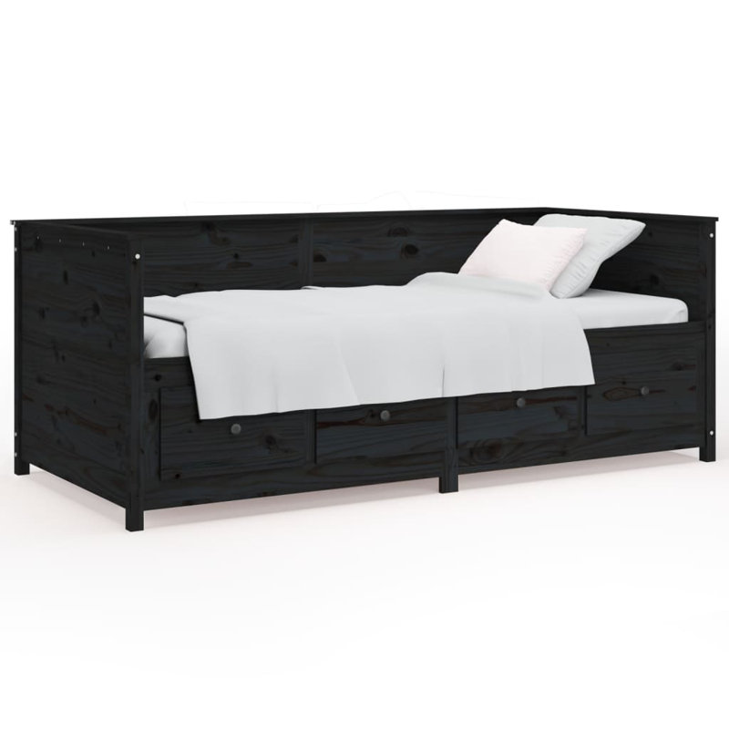 vidaXL Day Bed without Mattress Bed Base Platform Bedstead Solid Wood Pine, Black, 35.4 x 78.7 in