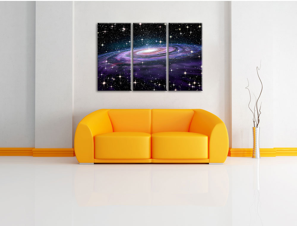 3-tlg. Leinwandbild-Set „Spiralgalaxie im Weltall“, Kunstdruck