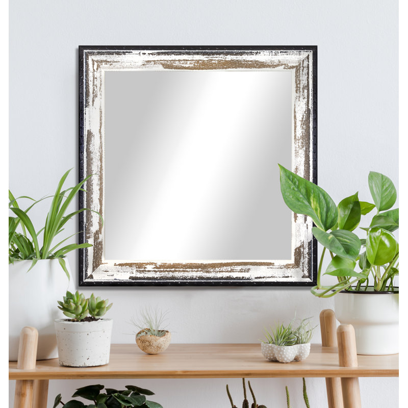 Miroir décoratif moderne et contemporain Eilany, H 32,5 po x l 32,5 po, Brun / crème vieilli