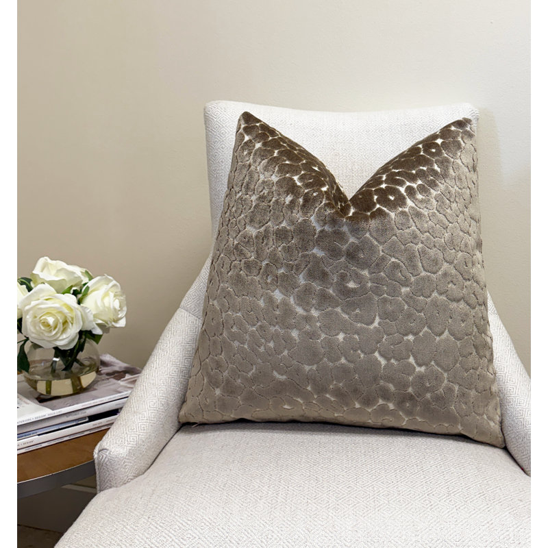 Animal Print Velvet Throw Pillow Cover, 20"H x 20"W, Mushroom