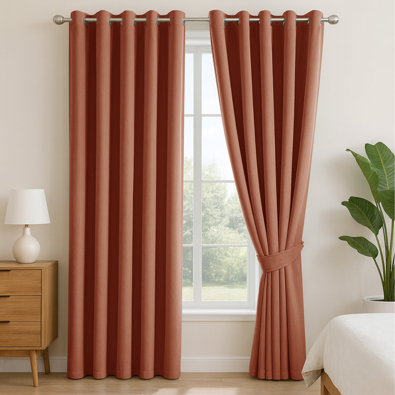Linen Blend Blackout Curtain Panels – Thermal Insulated Eyelet Grommet Room Darkening Window Drapes for Bedroom & Living Room (Set of 2)