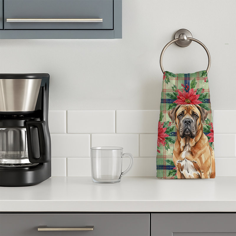 Neapolitan Mastiff Christmas PoinsettIas Kitchen Towel, Brown Neapolitan Mastiff