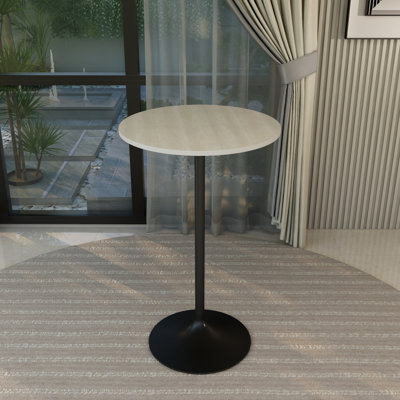 Table de bar ronde de 27 po de hauteur avec plateau en panneau de fibres à densité moyenne et base en acier noir