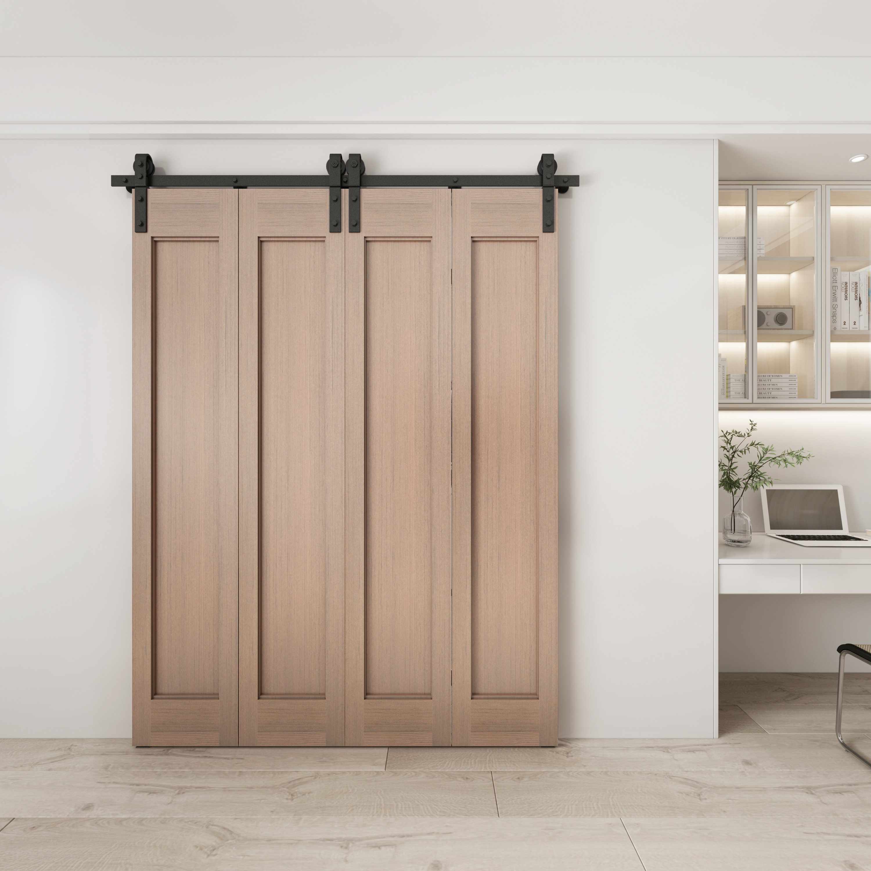 JUBEST Matte Black Steel Bifolding Standard Double Barn Door Hardware