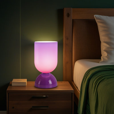 9” Modern Purple Glass Accent Table Lamp with Dimmer for Living Room, Bedroom, Entryway or Study Room