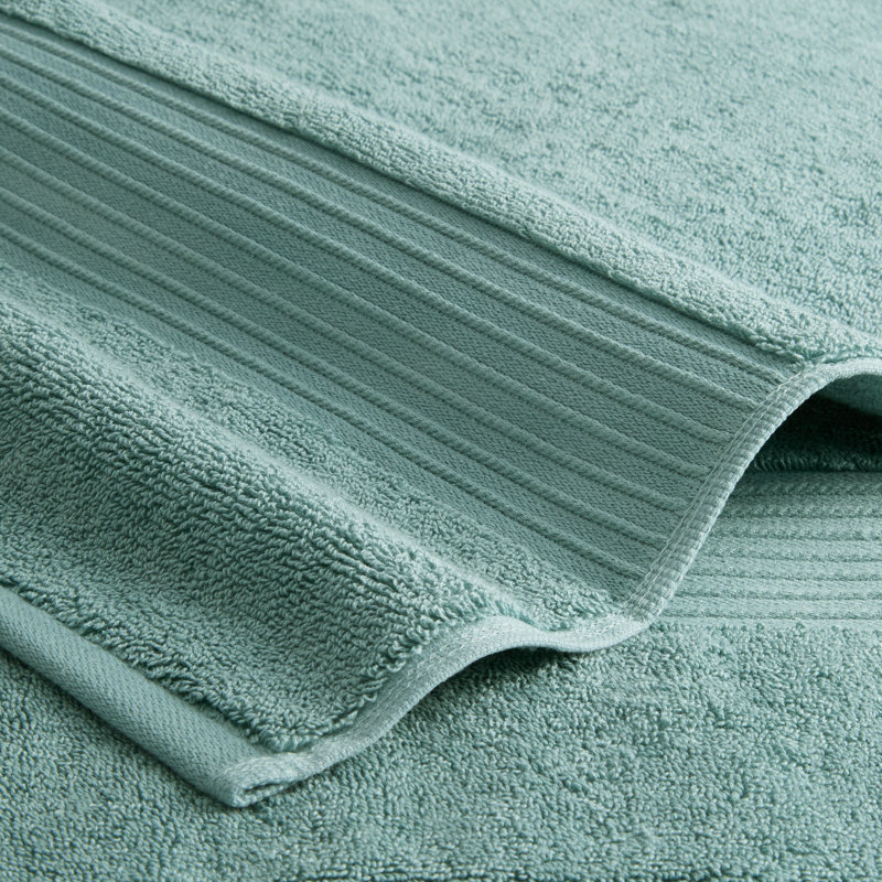 TOWN & COUNTRY EVERYDAY 4-Piece Solid Dobby Border Washcloth Set, 13x13-Inch, 100% Cotton, Aqua Blue
