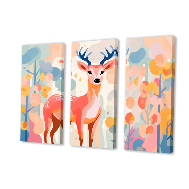 Art floral mural, cerf rose, H 28 po x l 36 po, Toile tendue