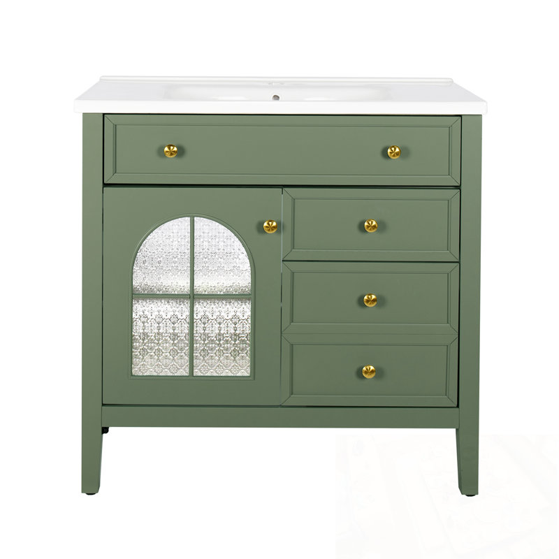 Meuble-lavabo avec lavabo, bande lumineuse et 2 tiroirs, Vert
