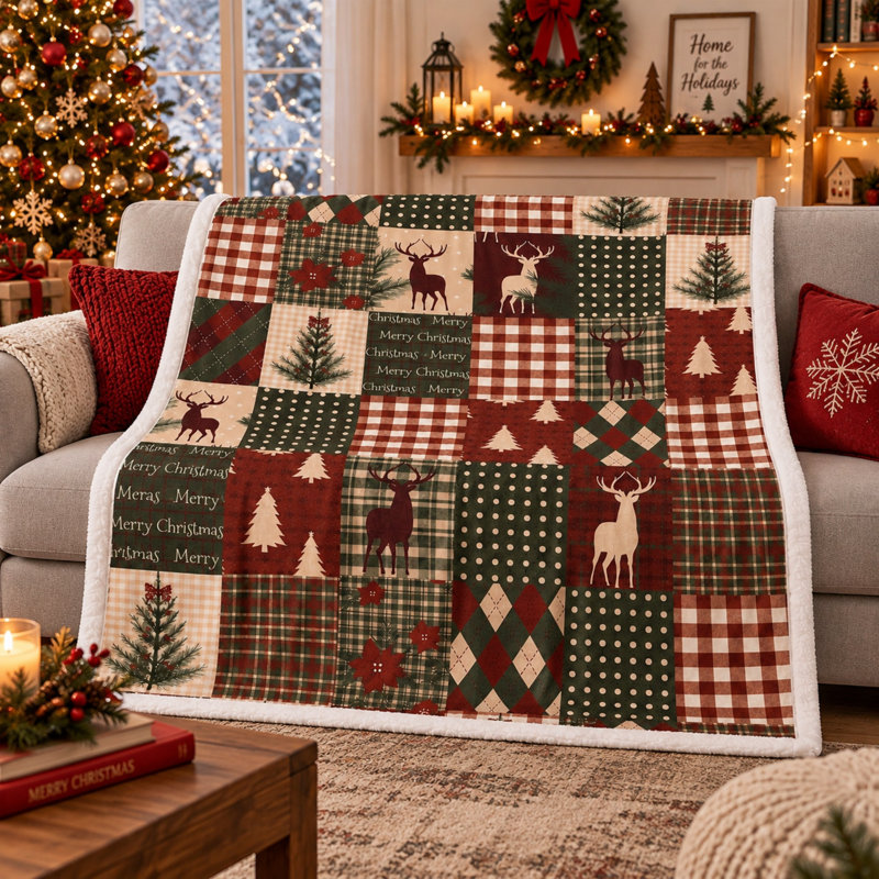 Red and Green Plaid Christmas Flannel Throw Blanket