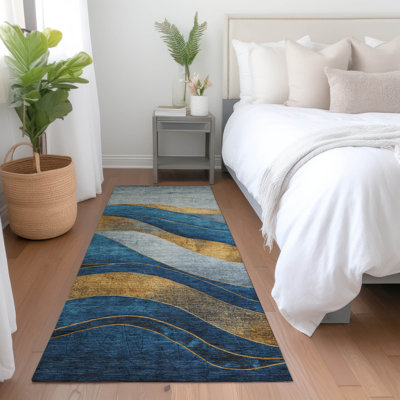 Machine Washable Indoor/Outdoor Xhevrie Blue Rug