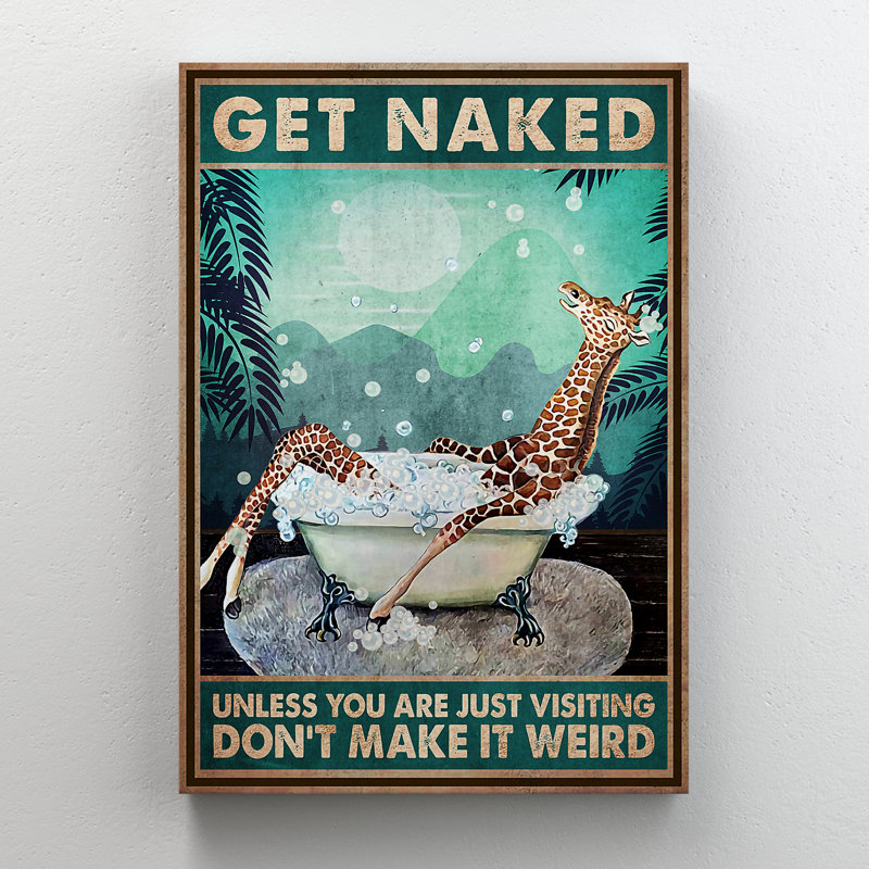 «Girafe Take A Bath - Get NUE Gallery», toile de fond - Illustration de salle de bain, décor de salon bleu et blanc