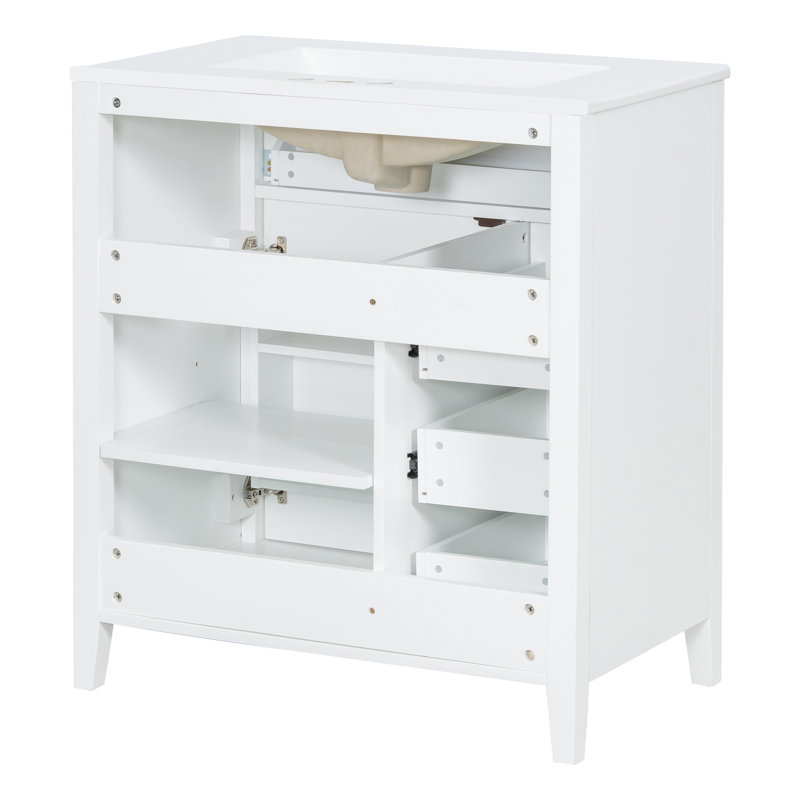 Meuble-lavabo de salle de bain avec lavabo, White/Black, 30"