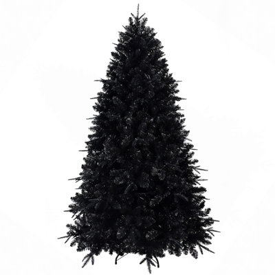 7Ft Black Christmas Tree With 450 LED Lights, 1916 Tips PE+PVC Tree For Halloween & Holiday Decor, Hinged Structure With Stable Metal Stand