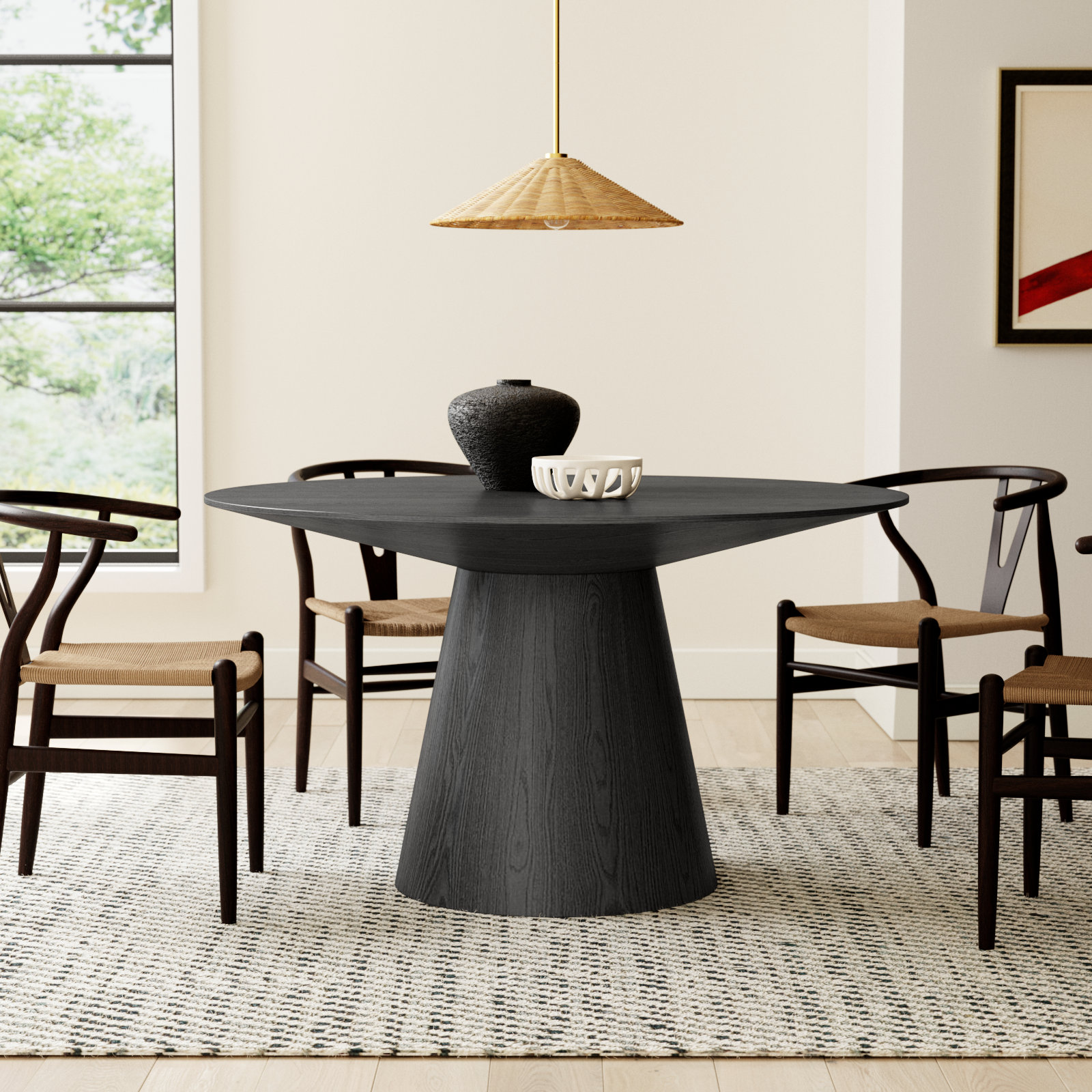 Adara 53" Oak Dining Table, Matte Black, 53.2" W x 53.2" L