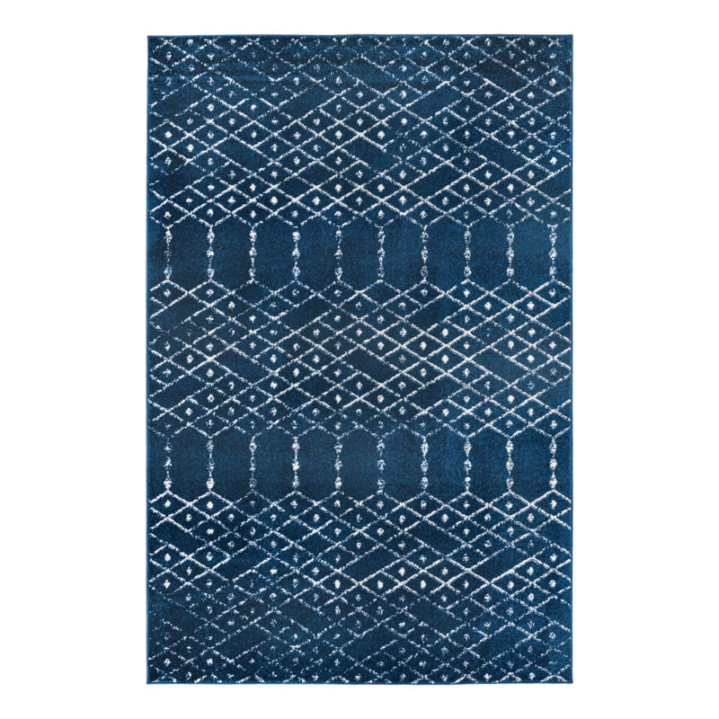 Tapis bleu marine / blanc Lenwood, Rectangle 5 pi 3 po x 8 pi