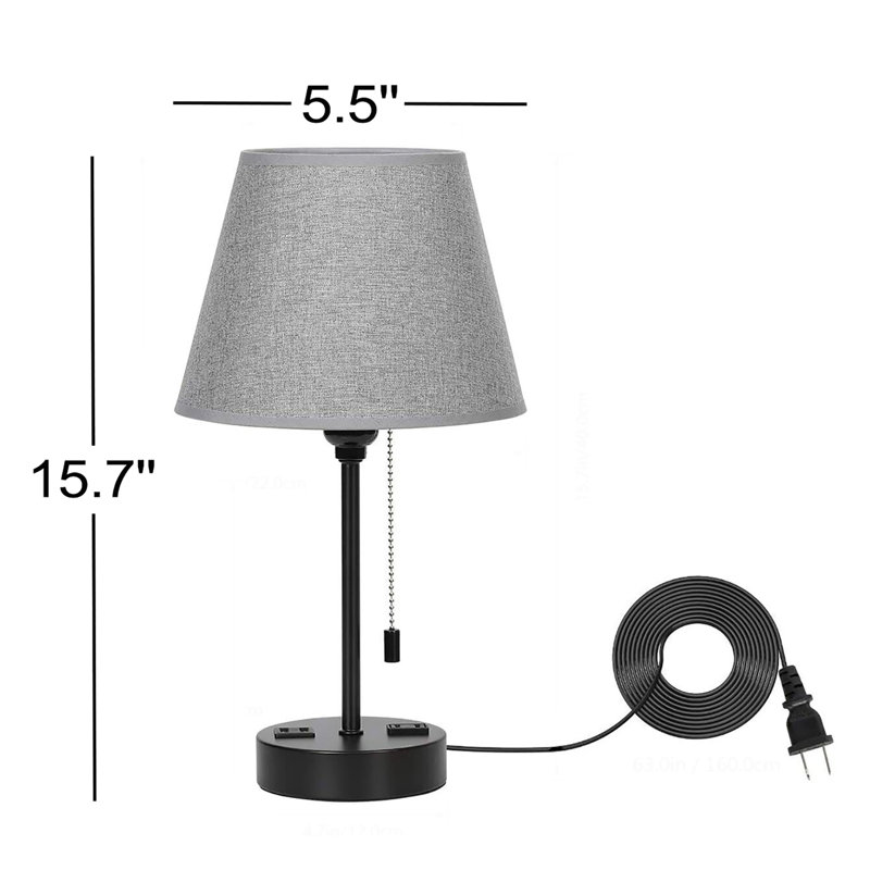 Lampe de table moderne grise à tirer avec deux ports USB